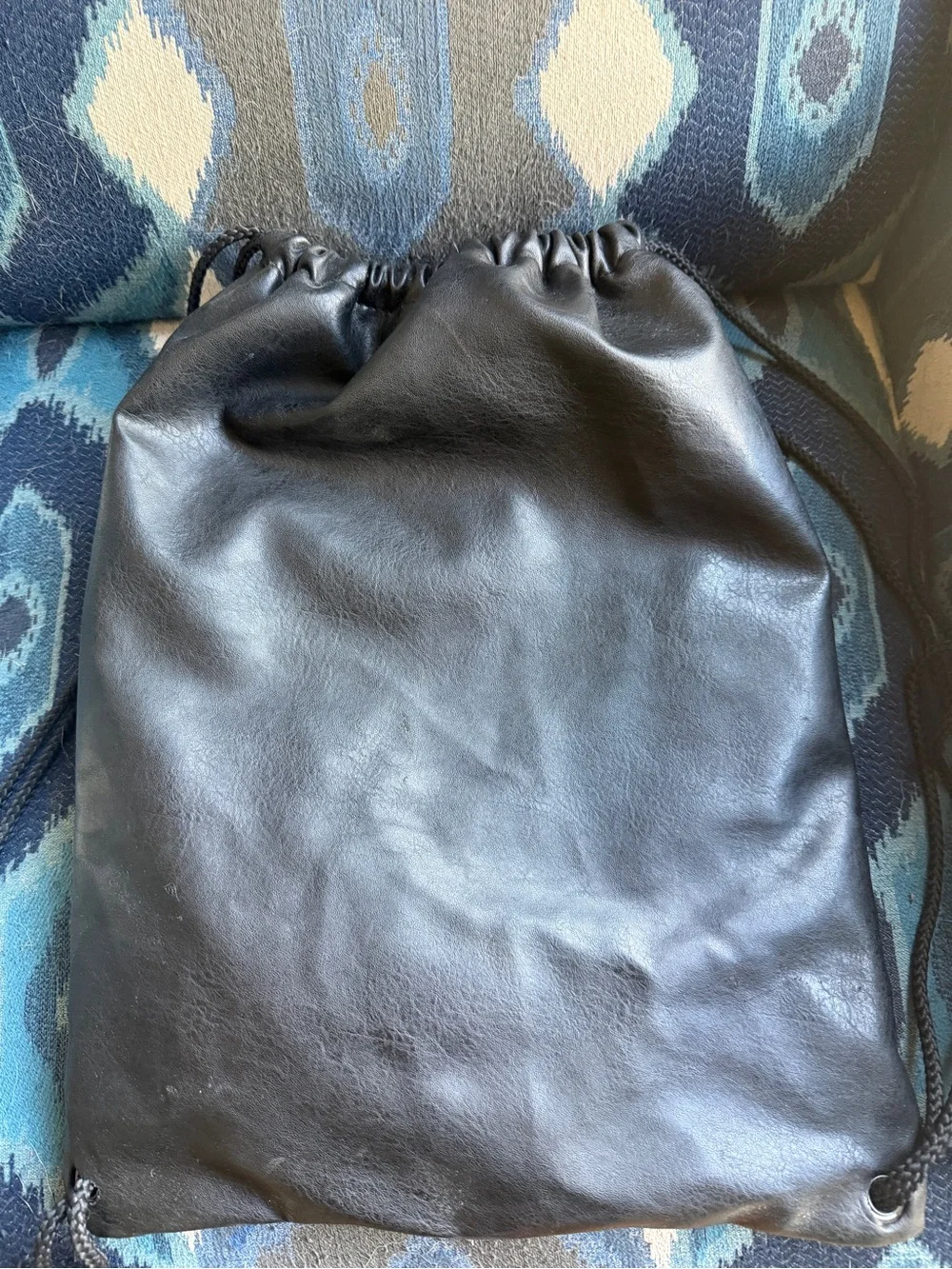 Black Leather Drawstring Backpack - Men's Casual Gym Bag